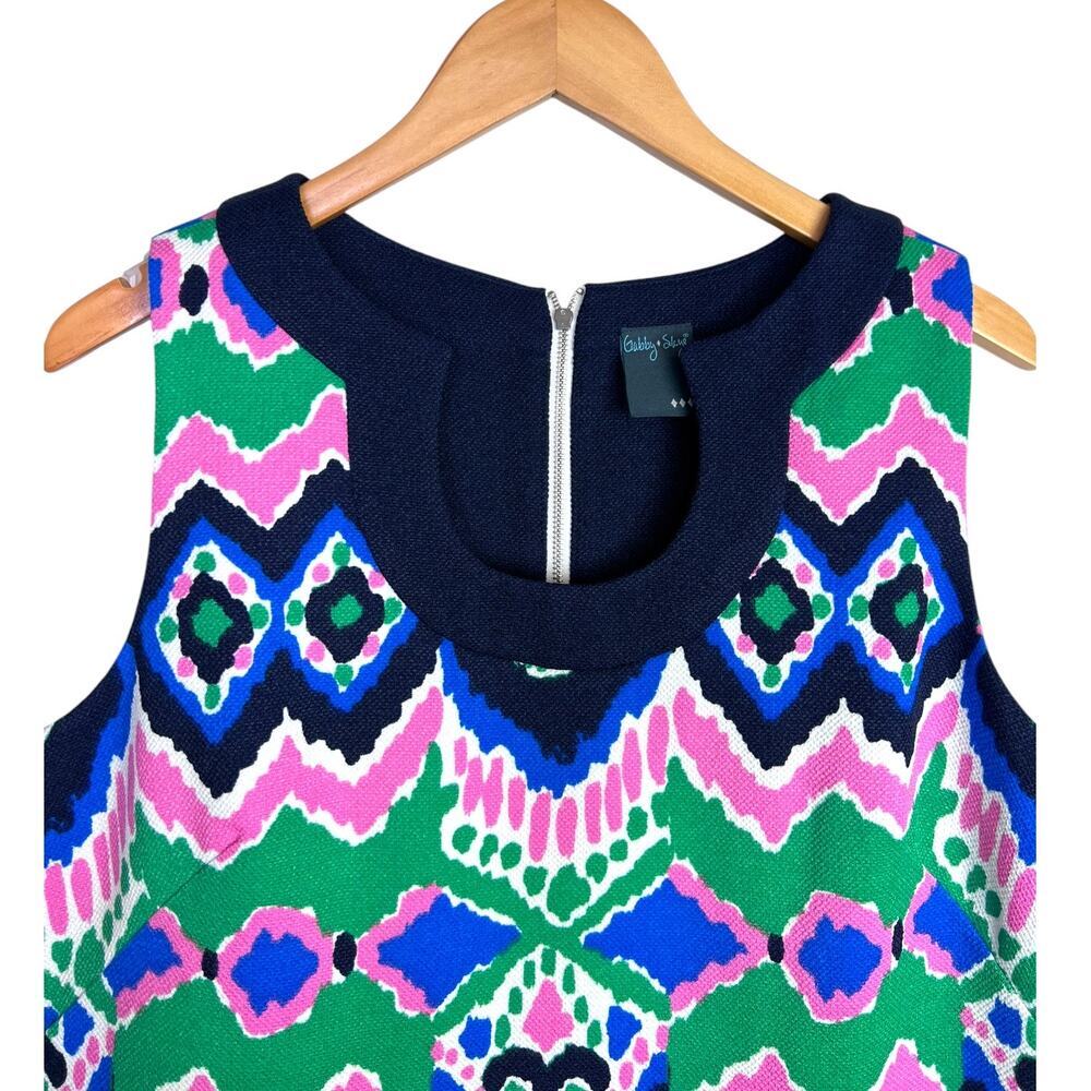 Gabby Skye Shift Dress Sleeveless in Navy Blue Kaleidoscope colors Women's Sz 14 - Picture 4 of 10
